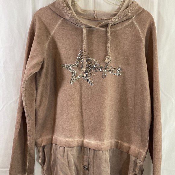 Made in Italy Light Brown Sequined Long Sleeve Hoodie Top NWOT Size Large - Picture 8 of 15